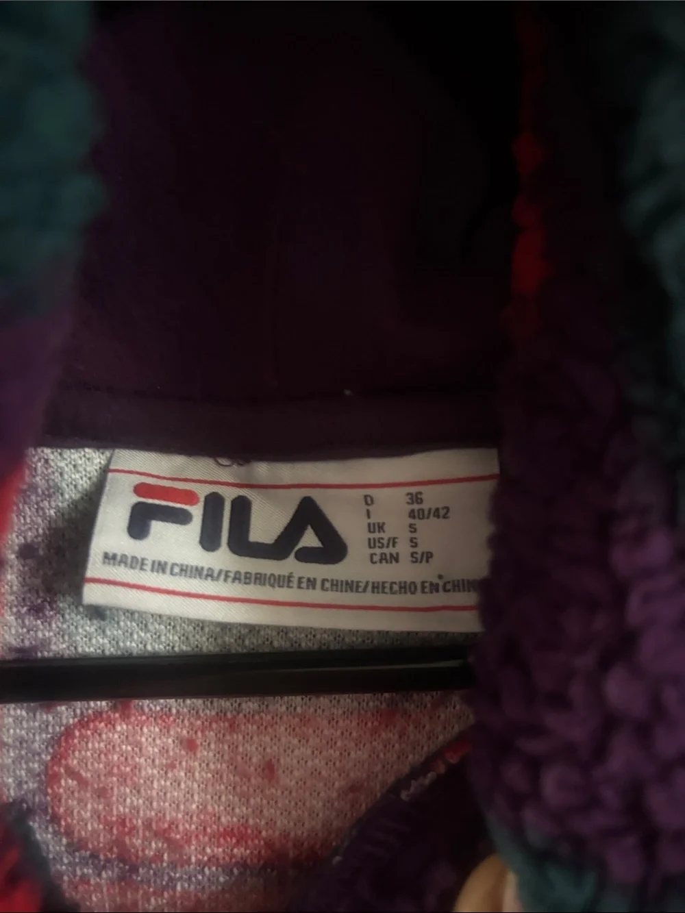 Fila Hooded Sherpa Jacket in Purple & Red